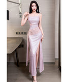 【2色】ロングドレス キャバドレス セクシー スリット入り ウエストシェイプ デコルテ映え 細見え クラブ JC2-JX5915