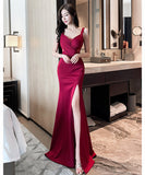 【3色】ロングドレス セクシー ボディコン ノースリーブ ディープVネック 上品 スリット 着やせ パーティー JC2-YM9206