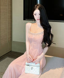 ロングドレス キャバドレス セクシー ラグジュアリー チュール ウエストマーク ウエストマーク キャミソールドレス JC2-XHY918345