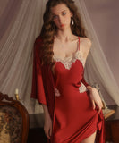 【4色】ルームウェア ランジェリー セクシー サテン レース バックオープン キャミソール ガウン セットアップ JC8-GR5603