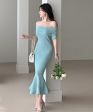 【4色】膝丈ドレス キャバドレス ワンショルダー ニット セクシー chic YH2-ZED888173GT639