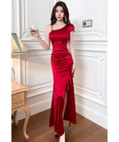 【2色】ロングドレス キャバドレス セクシー プラスサイズ タイトフィット エレガント 細見え スリット入り イレギュラーデザイン クラブ JC2-JX5811