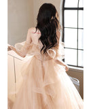 ロングドレス キャバドレス パーティードレス  チュール フレンチムード オフショルダー シャンパンカラー ステージ映え バースデー パーティー エンゲージメント JC2-ASNE201