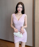 【4色】ミニドレス キャバドレス セクシー チュール切り替え Vネック スリット入り バー・クラブ JC2-YM8904