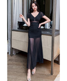 【2色】ロングドレス キャバドレス セクシー Vネック シアーメッシュ エレガント 透け感 ボディコン JC2-JX5852