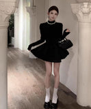 ミニドレス キャバドレス かわいい ふんわりシルエット フレンチムード ハイネック デート 通勤 お呼ばれコーデ JC2-XHY918113