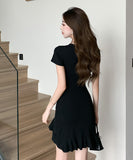 ミニドレス キャバドレス セクシー スクエアネック フリル ボディコン デート お出かけ JC2-ZED88803B02