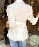 【2色】トップス レディース エレガント 韓国風 バックリボン ブラウス 長袖 無地 シャツ 出勤 デート お出かけ JC1-JW8339XJMB089