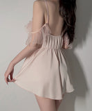 【2色】ルームウェア セクシー レース ナイトドレス  バックオープン LW8-GR5387