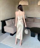 ロングドレス ホルターネック 高級感 セクシー おしゃれ シャンペン色 YH2-ZED889763GT347