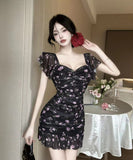 【4色】キャバドレス ミニドレス 花柄 タイトドレス セクシー 谷間見せ おしゃれ YH2-DD6348