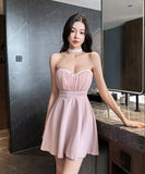 【4色】ミニドレス キャバドレス セクシー ベアトップ Aライン バックレス 谷間見せ ナイトドレス 夜遊び 指名アップ JC2-YM8891