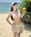 【3点セット】水着 ビキニ セクシー 韓国風 チェリー柄 ギャル系 レースアップ 温泉 リゾート 細見え JC7-DP-A23012