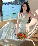 ロングドレス キャバドレス セクシー フレンチ 立体フラワー ホルターネック サテン ウエストマーク 上品 JC2-CD6-628-8100630