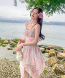 【2色】ミニドレス キャバドレス セクシー 花柄 チュール 不規則 おしゃれ YH2-DD6693