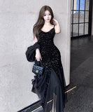 ロングドレス キャバドレス セクシー チュール切り替え スパンコール キャミワンピ パーティー 誕生日 JC2-DD4030