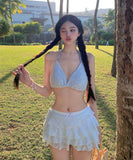 【4点セット】水着 ビキニ かわいい セパレートタイプ 長袖 体型カバー 細見え INS映え 温泉 リゾート ビーチ JC7-DP-A22967