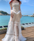 ロングドレス キャバドレス セクシー レース×ジャカード切り替え レース チュール ホルターネック シアー バックオープン JC2-XHY916109