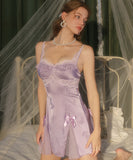 【2色】ルームウェア ランジェリー セクシー サテン ジャカード チュール シースルー Vネック バックオープン セット JC8-GR-WF6148