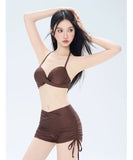 【3点セット】水着 ビキニ セクシー オフショルダー ドット柄 チュール 細見え ギャザー 長袖 ビーチ 温泉 JC7-KSD2639