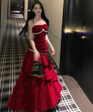 ロングドレス キャバドレス セクシー フレンチ ラインストーン キラキラ ベルベット フリル キャミソールドレス JC2-AQR6050