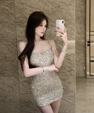 ミニドレス キャバドレス セクシー 上品 スパンコール キャミソール 着痩せ タイト バー クラブ JC2-ZED883478DXH502