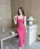 【4色】膝丈ドレス キャバドレス ベアトップ セクシー キラキラ 谷間露出 YH2-DD6694