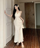 Lady's coco ロングドレス キャバドレス セクシー サテン Vネック ストラップ おしゃれ きれいめ  お腹カバー JC2-CD7-349-5560720