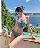 【三点セット】水着 ビキニ セクシー 韓国風 INS風 小胸さん向け 無地 リゾート ビーチ 温泉 DQ7-DP-A23047