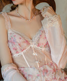 ランジェリー セクシー  ベビードール レースVネック 透け感 メッシュフラワー ナイトウェア 大人フェミニン LW8-GRC5816