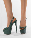 【2色】ハイヒール ストーンエンボス プラットフォームソール オープントゥ 美脚効果 エレガント パーティー フォーマルシューズ JC5-JLGJJM-669-9