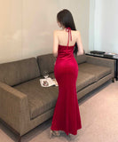 【2色】ロングドレス キャバドレス セクシー ホルターネック カットアウト ビジュー付き フィット感 JC2-WDS5508