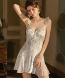 ルームウェア ランジェリー スイート系 フレアスリーブ 猫柄 ベルベット メッシュ切替 リボン JC8-GR6538