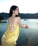 ロングドレス キャバドレス セクシー ベアトップ 上品 サテン リボンデザイン カットアウト バックオープン 誕生日 JC2-XHY911182