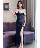 【2色】ロングドレス キャバドレス セクシー デコルテ魅せ スリット入り フォーマルドレス JC2-JX5825