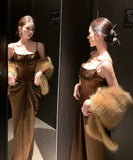 ロングドレス キャバドレス セクシー フェミニン フレンチ サテン カットアウト ドレープ 誕生日 パーティー JC2-XHY913262