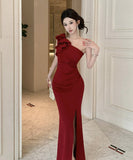 【2色】ロングドレス キャバドレス セクシー ワンショルダー ボディコン スリット入り パーティー JC2-DD3959