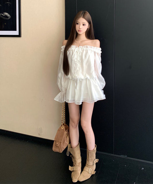 Lady's coco ミニドレス キャバドレス セクシー 上品 オフショルダー フリルデザイン シャツワン 肩見せ ピース デート お出かけ JC2-XKDD335B-6398-Sep26