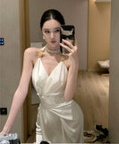 ロングドレス キャバドレス セクシー フレンチ ホルターネック 清楚 アシンメトリー マーメイド バースデー JC2-JW62701GD751