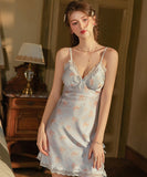 【2色】ルームウェア ランジェリー セクシー 谷間メイク 清楚系 サテン くまプリント レース キャミソール スリット入り JC8-GR-XK6428