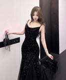 ロングドレス キャバドレス セクシー チュール切り替え スパンコール キャミワンピ パーティー 誕生日 JC2-DD4030