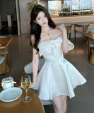 ミニドレス キャバドレス フレンチスタイル オフショルダー リボンデザイン Aライン パール デート お出かけ カジュアル ランチ JC2-XHY918397