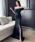 【2色】ロングドレス キャバドレス セクシー ストラップレス エレガント スリット入り パーティー 二次会 誕生日 JC2-YM9207