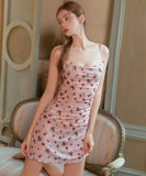 ルームウェア セクシー フラワーレース キャミソール 透け感 ダルメシアンネック 可愛い ナイトウェア LW2-GR5615