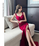 【3色】ロングドレス セクシー ボディコン ノースリーブ ディープVネック 上品 スリット 着やせ パーティー JC2-YM9206