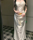 ロングドレス キャバドレス セクシー 上品 フレンチ サテン キャミワンピ ラメ マーメイドライン パーティー JC2-XHY919892