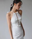 【2色】ロングドレス キャバドレス パーティードレス シンプル フィット感 上品 リボン キャミソール ホルターネック バースデー パーティー JC2-JSXA868