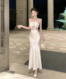 ロングドレス キャバドレス セクシー レース×チュール切替 サテン 上品 キャミソール マーメイドライン パーティー JC2-DD3832