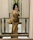 ロングドレス キャバドレス セクシー 上品 スパンコール キャミソール サテン マーメイドライン JC2-DD3835