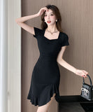 ミニドレス キャバドレス セクシー スクエアネック フリル ボディコン デート お出かけ JC2-ZED88803B02